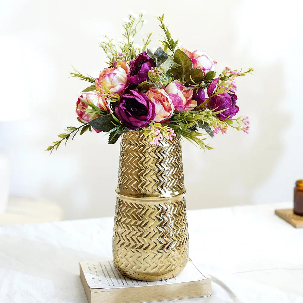 Behoma Arrow Engrave Metal Vase Golden 1 Large Pcs Flowers not Included