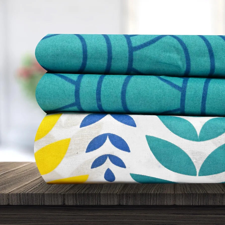 Divine Casa 144 TC Super Soft Cotton Bedsheet for Double Bed 144 Thread Count - Floral Colour Blue & Yellow
