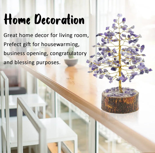 Crocon Amethyst Gemstone Money Tree Feng Shui Bonsai Golden Wire