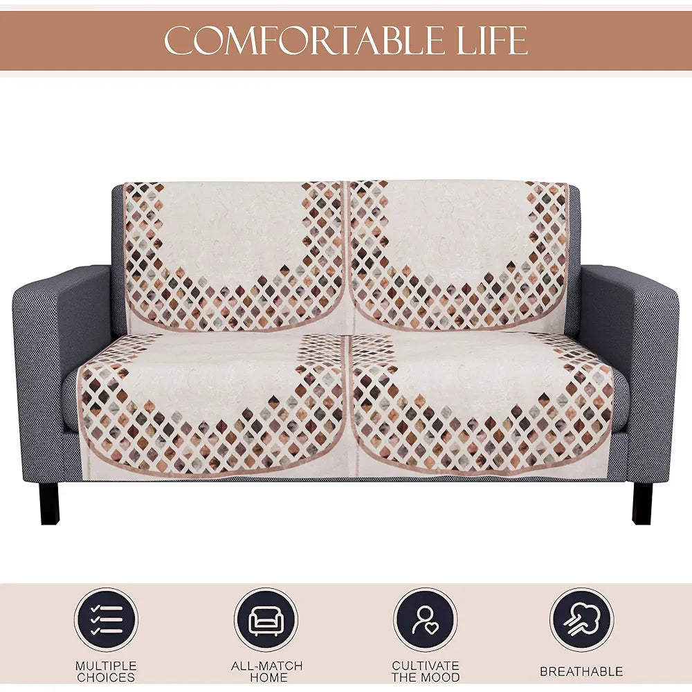 Kuber Industries Set of 6 Velvet 2+1 Seater Sofa Covers Dot Border Cream & Brown