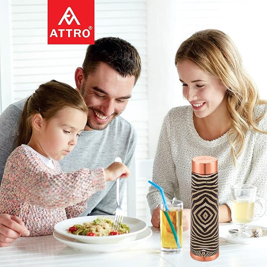 Attro Aarogyam 900ml Satveda AKS Designer Joint less Copper Water Bottle