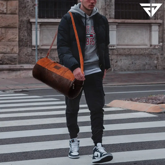 Fur Jaden Tan Leatherette Gym Bag for Men Women Boys Girls Travel Duffle Weekender Bag 23L