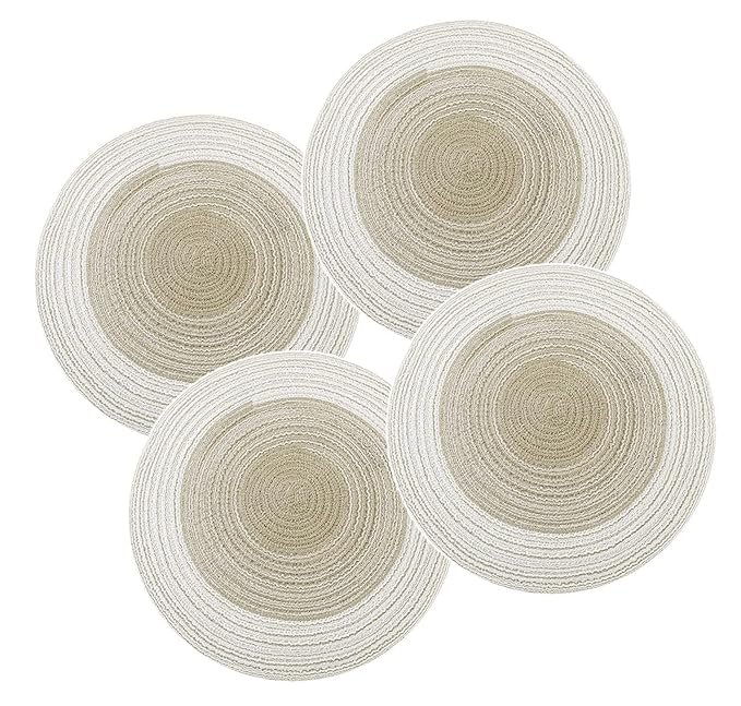 Spatlus Jute Placemats Set of 4 Heat Resistant Round Place Mats Natural Jute Cream Table Mats