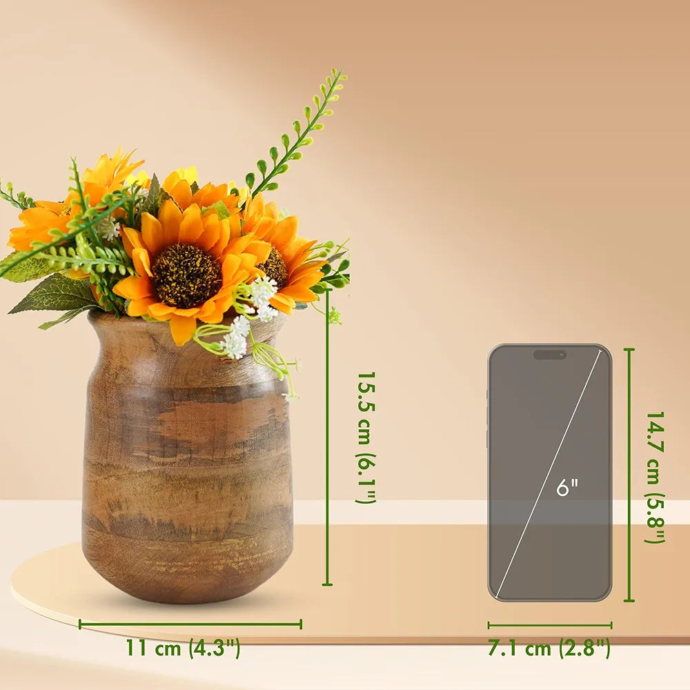 Behoma Flower Vase Jar Shape Mango Wood Vases Natural Light Brown Finish Flowers not Included