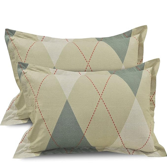 Huesland by Ahmedabad Cotton 144 TC Cotton King Size Bedsheet with 2 Pillow Covers - Beige & Green