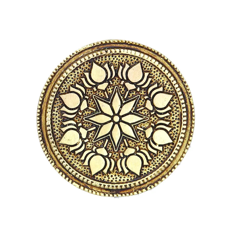 Anciently Round Chowki | Pooja Brass Chowki, Gold Colour, 1 Piece , Religious