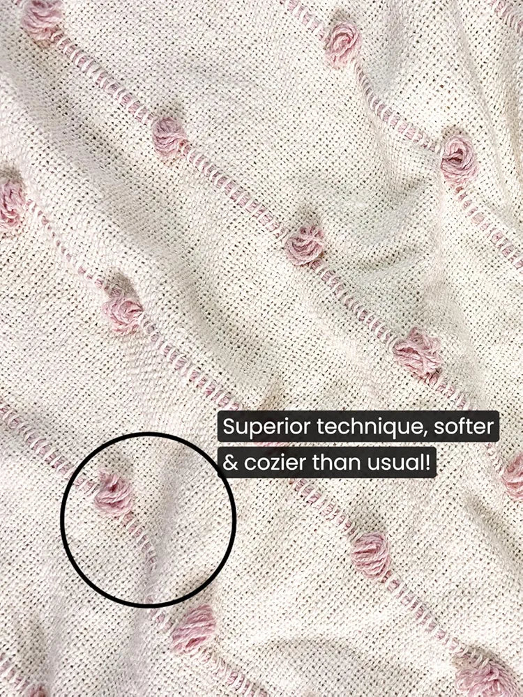 Sajavat Home Hand Knitted Pure Cotton 3 Seater Sofa Throw Beige & Pink
