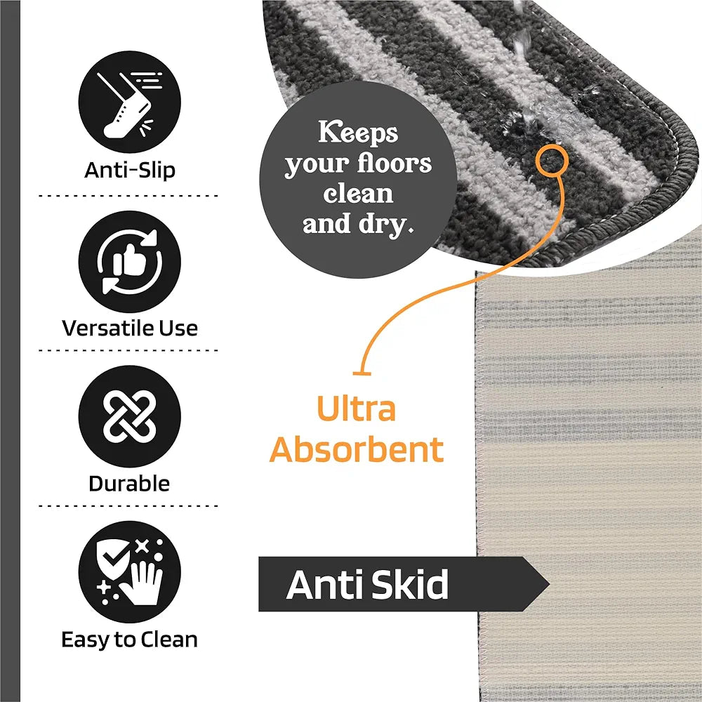 Kuber Industries Anti-Skid Water-Absorbent Door Mats for Home Pearl Lining Grey