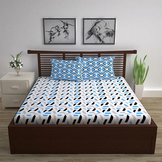 Divine Casa - 144 TC Super Soft Cotton Bedsheet for Double Bed 144 Thread Count Abstract Colour Grey & Blue