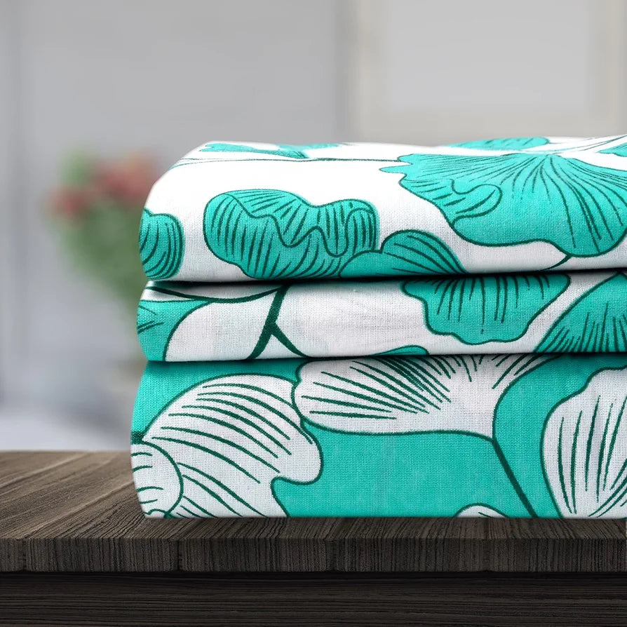 Divine Casa 144 TC Super Soft Cotton Bedsheet for Double Bed 144 Thread Count - Floral Colour Teal & White