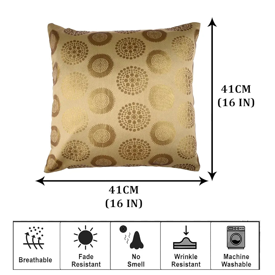 Kuber Industries Cushion Cover Pillow Covers Banarasi Gola Cushion Covers Set of 5 Golden