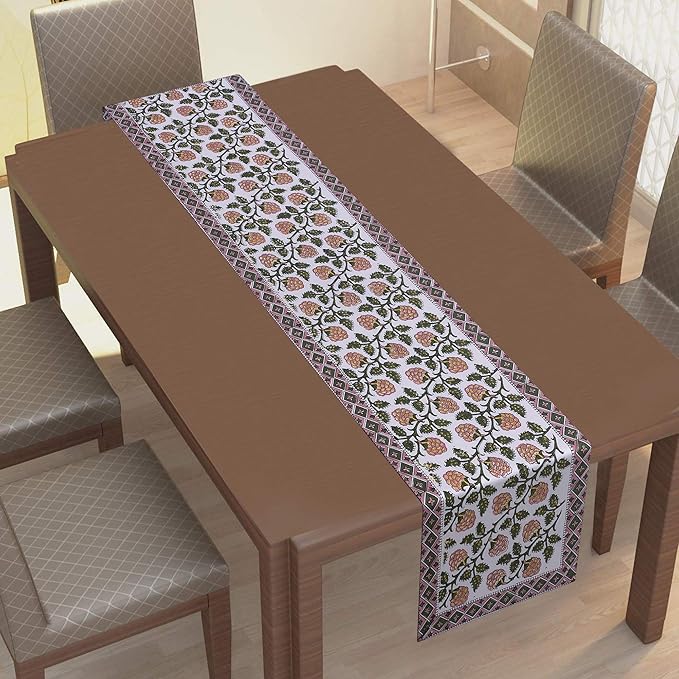 Texstylers Canvas Block Printed Jaipuri Rajasthani Pattern Table Runner 16x72 Inch
