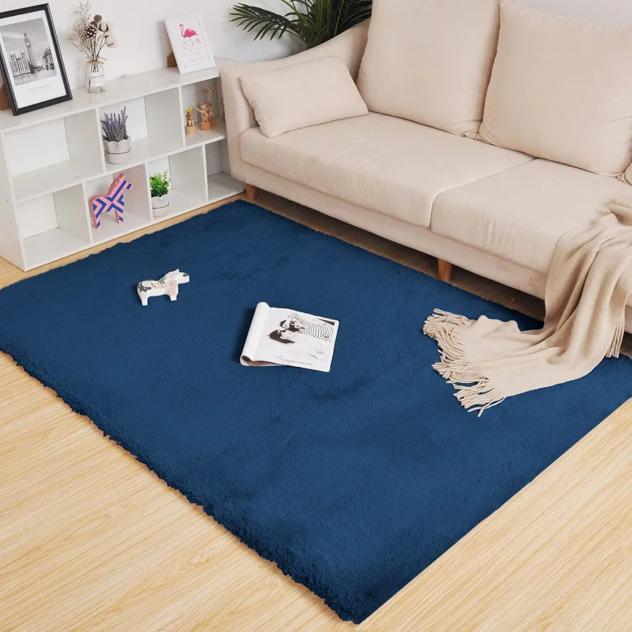 Luxe Home International Rabbit Fur Rectangular Carpet Soft Anti Slip Skid Ruffle Mats 4X6 Feet Colour Teal