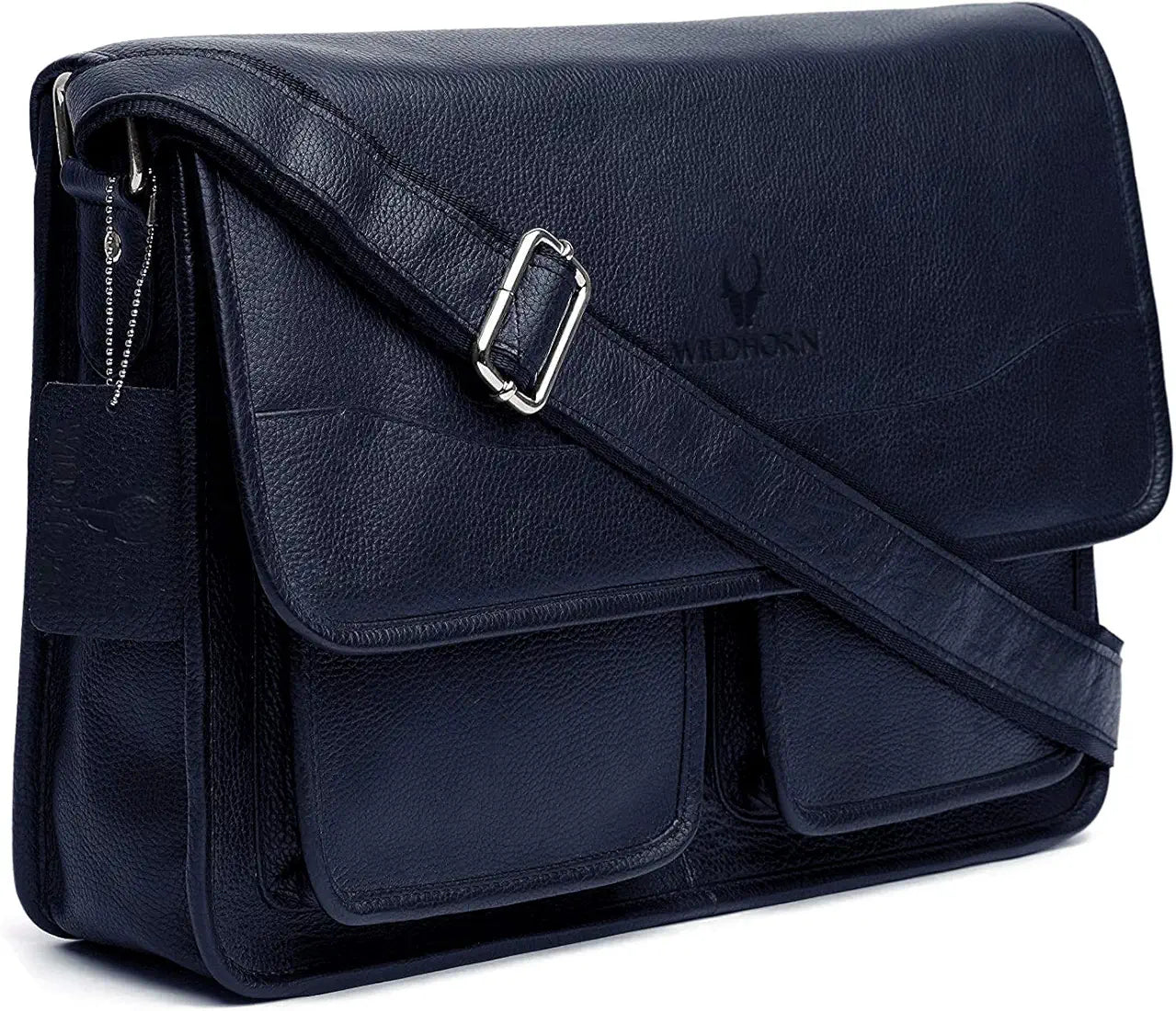 WildHorn Urban Edge100% Leather Laptop Messenger Blue Men's Bag