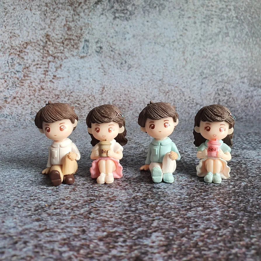 Satyam Kraft 1 Set Miniature Couple Figurines with Bench Cute Tea Time Resin Dolls