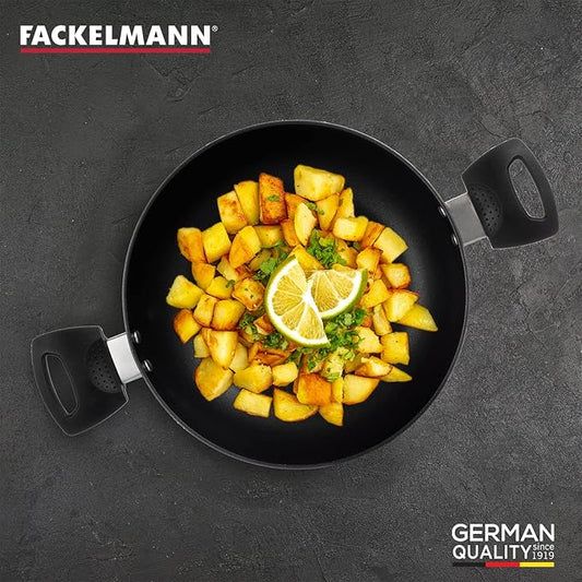 Fackelmann Cologne Range Non stick Aluminium Kadai With Glass Lid 24 cm perfect For Searing