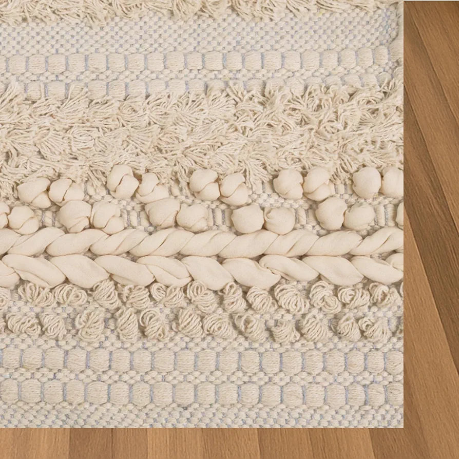 Sajavat Home Pure Cotton Soft and Durable Floor Rug Vintage Cream & White Area Rug