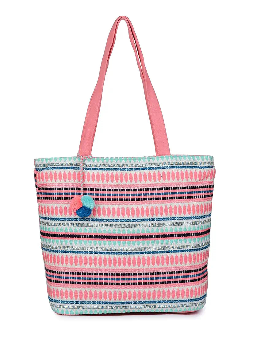 Klondon Alii And Aliizey Tote Bag For Women With Zip Bag Colour Peach Cream-Teal