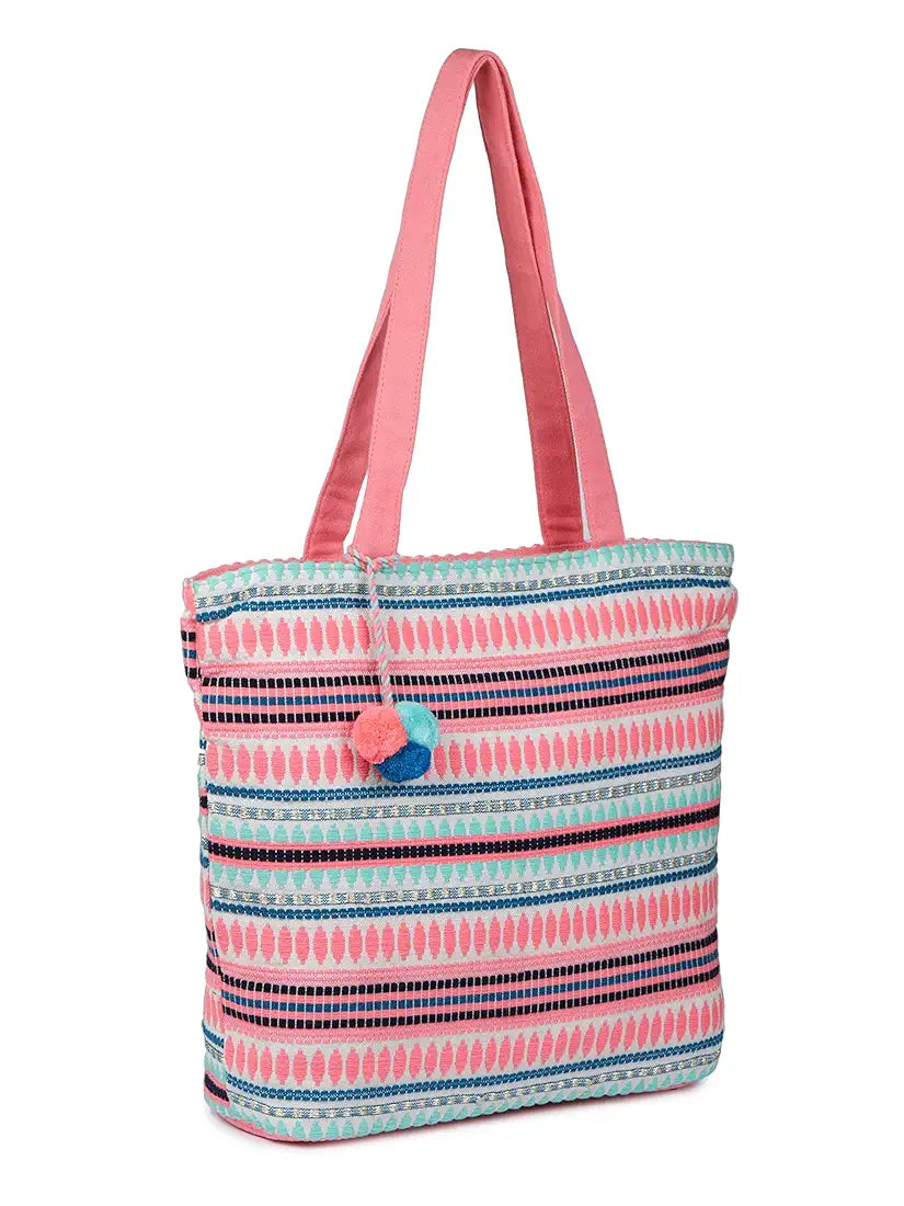 Klondon Alii And Aliizey Tote Bag For Women With Zip Bag Colour Peach Cream-Teal