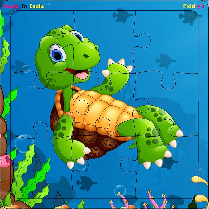 Fiddlys Wood Jigsaw Puzzles for Kids & Children - 9 Pieces | Sea | Pack of 4 | Age 3+