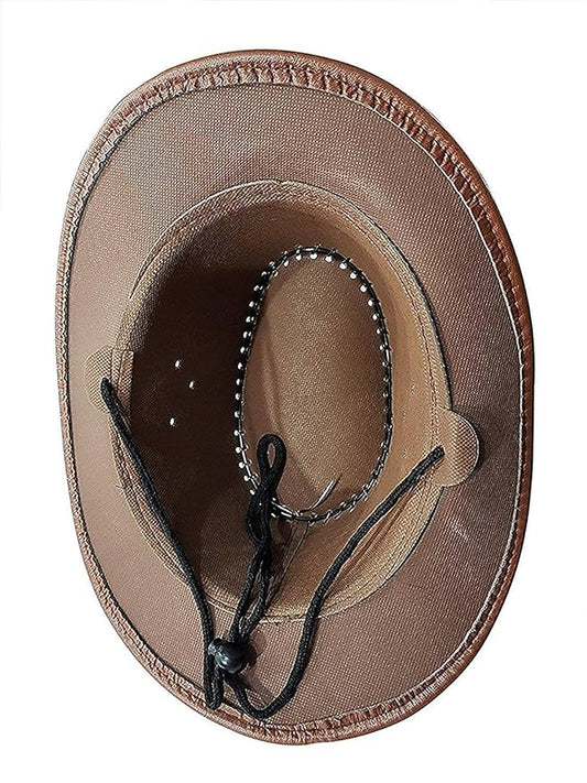 Zeki Fedora Hats for Cowboy Leather Fedora Hat for Unisex Brown