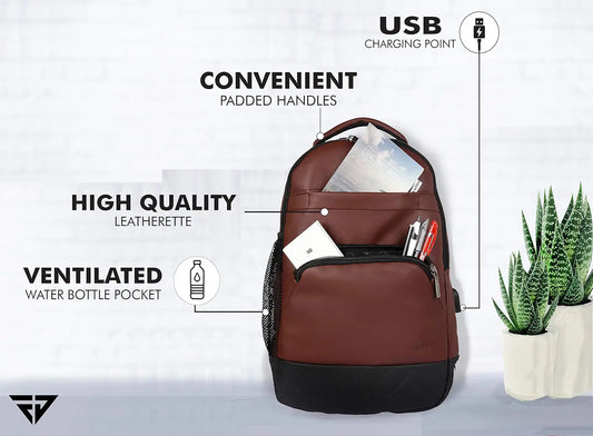 Fur Jaden Anti Theft Zipper 15.6 Inch Waterproof Resistant Backpack Bag with USB Charging Port 30 Ltrs Black Casual Backpack