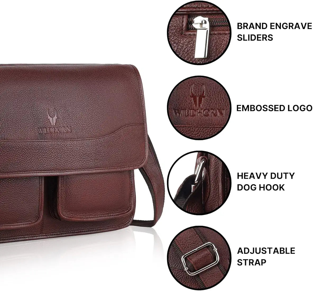 WildHorn Urban Edge100% Leather Laptop Messenger Maroon Men's Bag