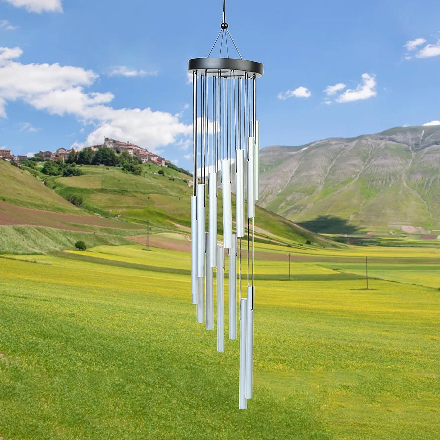 Wind Chimes for Home Décor Silver 12-Pipe Wind Chime -022