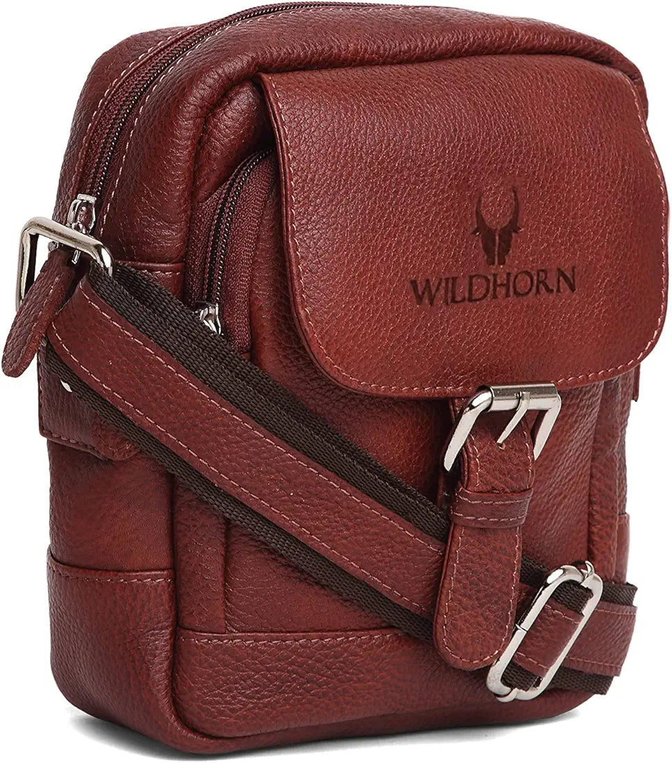 WildHorn Leather Sling Messenger Bag for Men I Multipurpose Crossbody Bag I Travel Bag with Adjustable Strap I Utility Bag I Dimension : L-6 inch W-2.7 inch H-8.5 inch