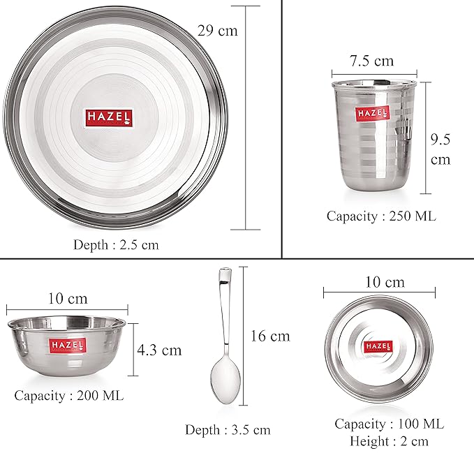 Hazel Stainless Steel Dinner Set of 6 Pieces Dinner Set Steel