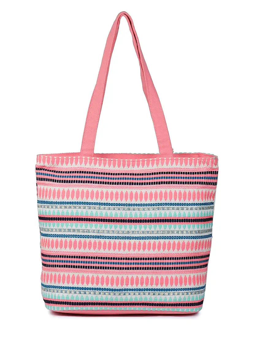 Klondon Alii And Aliizey Tote Bag For Women With Zip Bag Colour Peach Cream-Teal