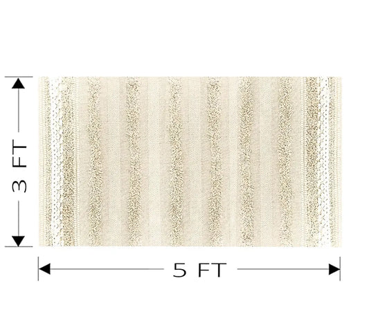 Sajavat Home Pure Cotton Soft and Durable Floor Rug Vintage Cream & White Area Rug