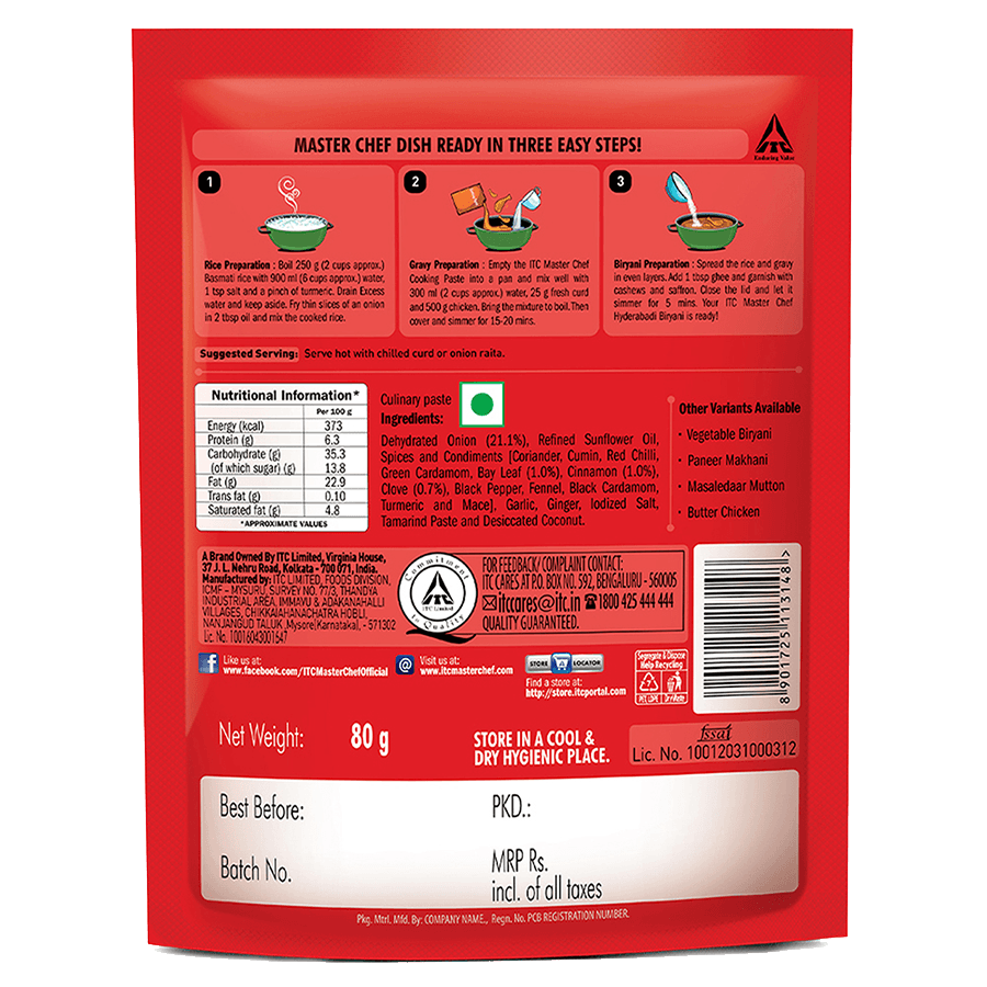 ITC Master Chef Hyderabadi Biryani Cooking Paste - 80 gms