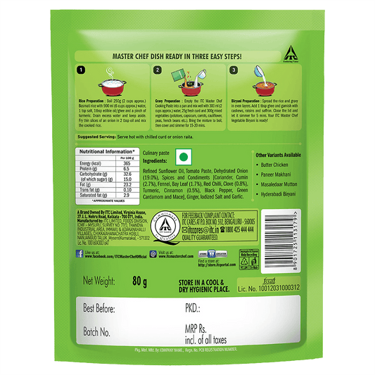ITC Master Chef Vegetable Biryani Cooking Paste - 80 gms