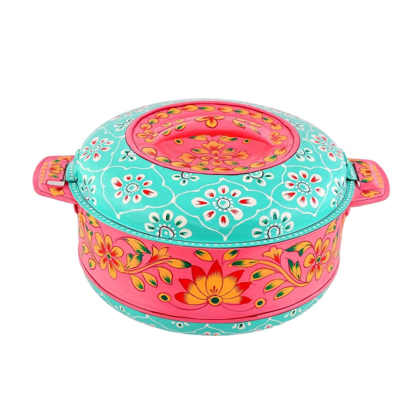 Premium Hand-Painted Pink & Teal Hot Case Casserole with Floral Design