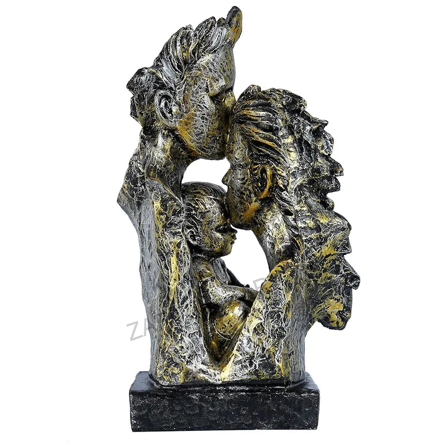 Zart Mother & Father With Child Love Statue Showpiece For Home Decor Copper