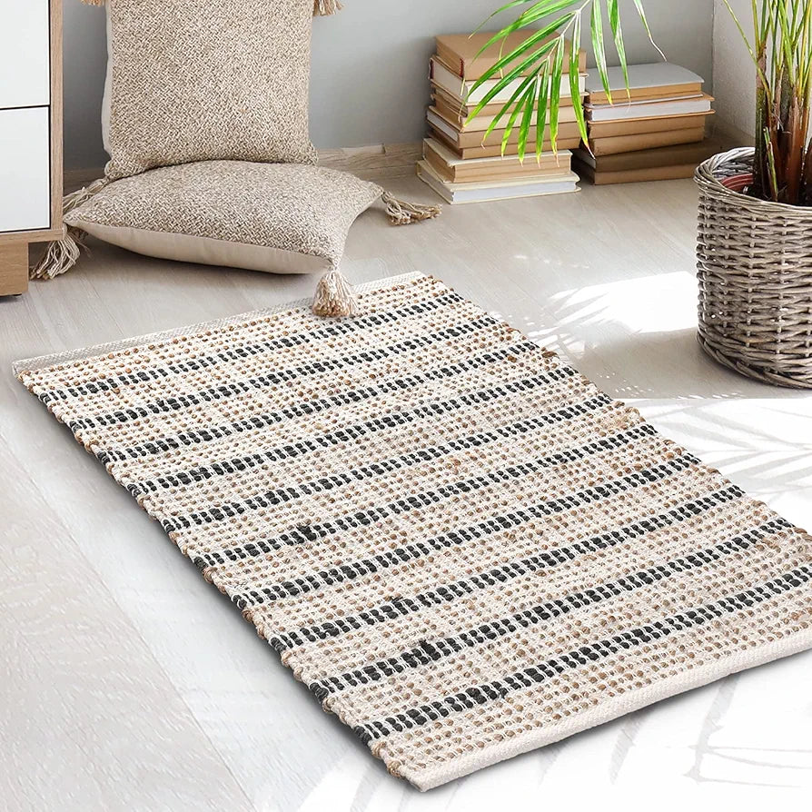 Sashaa World Jute and Cotton Braided Natural Rug Colour Natural and Black