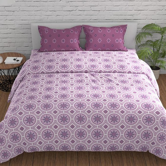 Huesland by Ahmedabad Cotton 144 TC Cotton Bedsheets for King Size Bed with 2 Pillow Covers | Mandala | Pink & Magenta
