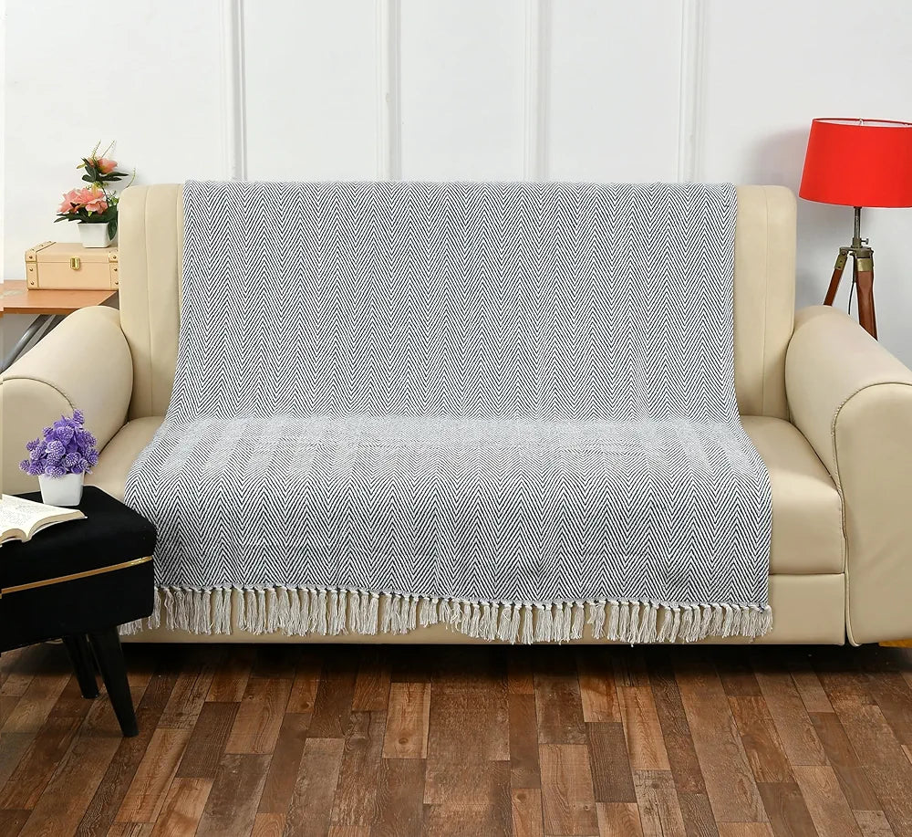 Sashaa World Cotton Spring Hued Chevron Throw Blanket Colour Light Blue