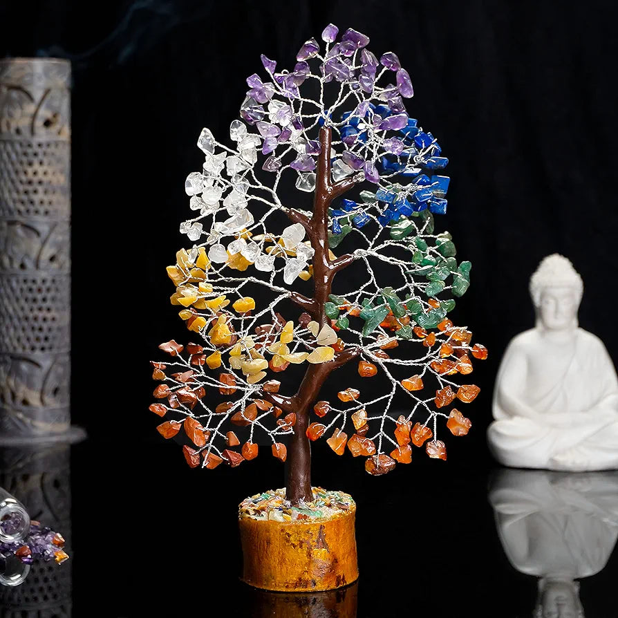 Zaicus Seven Chakra Gemstone Tree Crystal Tree of Life Feng Shui 10-12 Inch Silver Wire