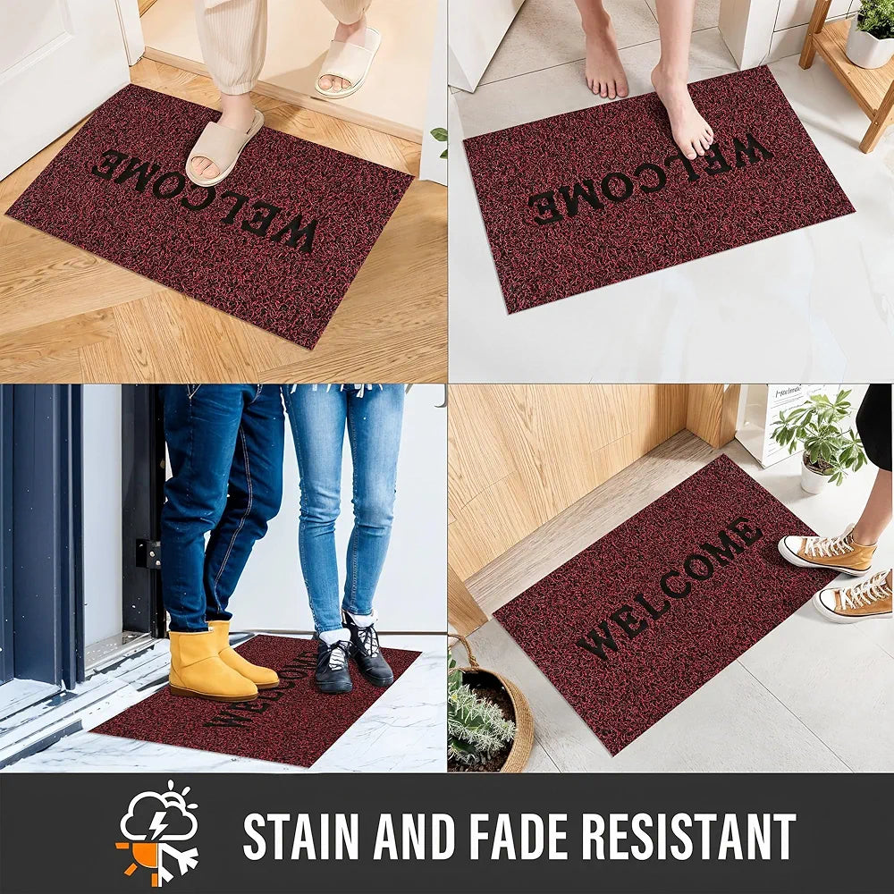 Kuber Industries Anti-Slip Welcome Print Grass Door Mats Red Colour