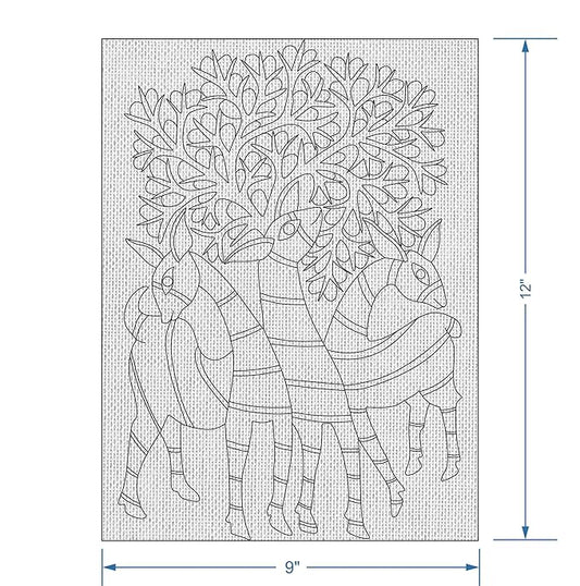 Hobby India Self Paint Beautiful Dear Canvas - Gond Art | Pre-designed Canvas Board