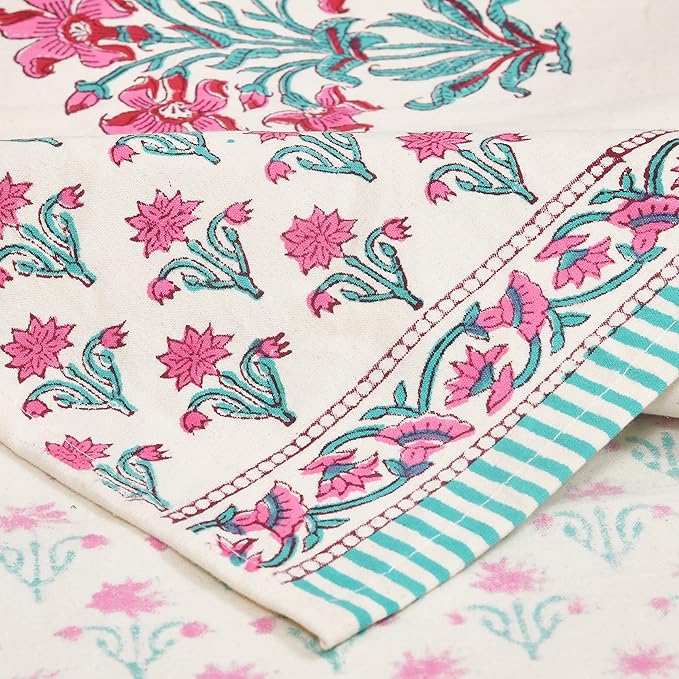 Blocks Of India Cotton Hand Block Printed Table Runner For Center Dining Table Pink Mughal Medium