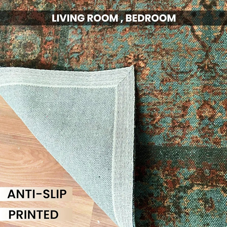 Sajavat Home Cotton Printed Floor Rug Colour Green Multi