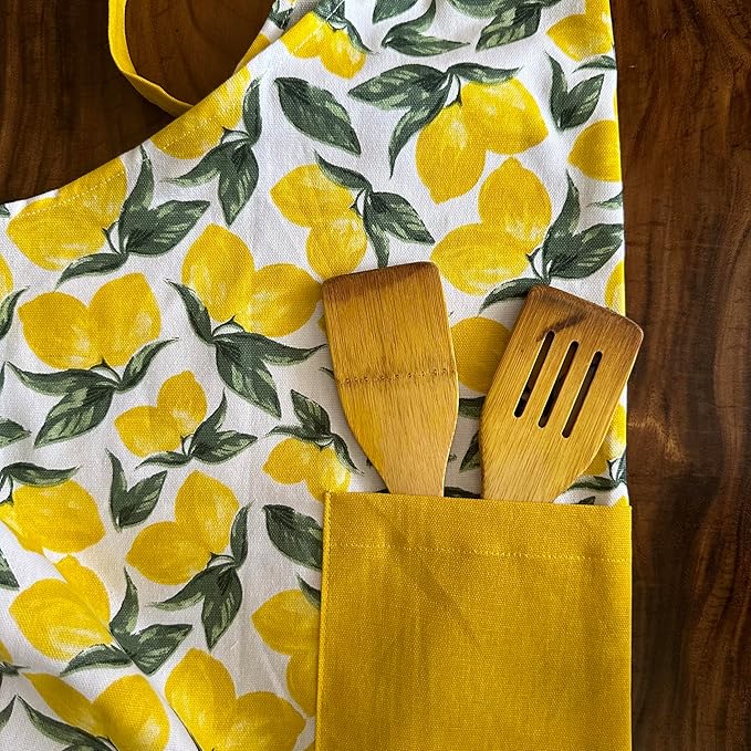 Oak & Lily Cotton Kitchen Apron Fully washable with large front pocket Lemon Yellow