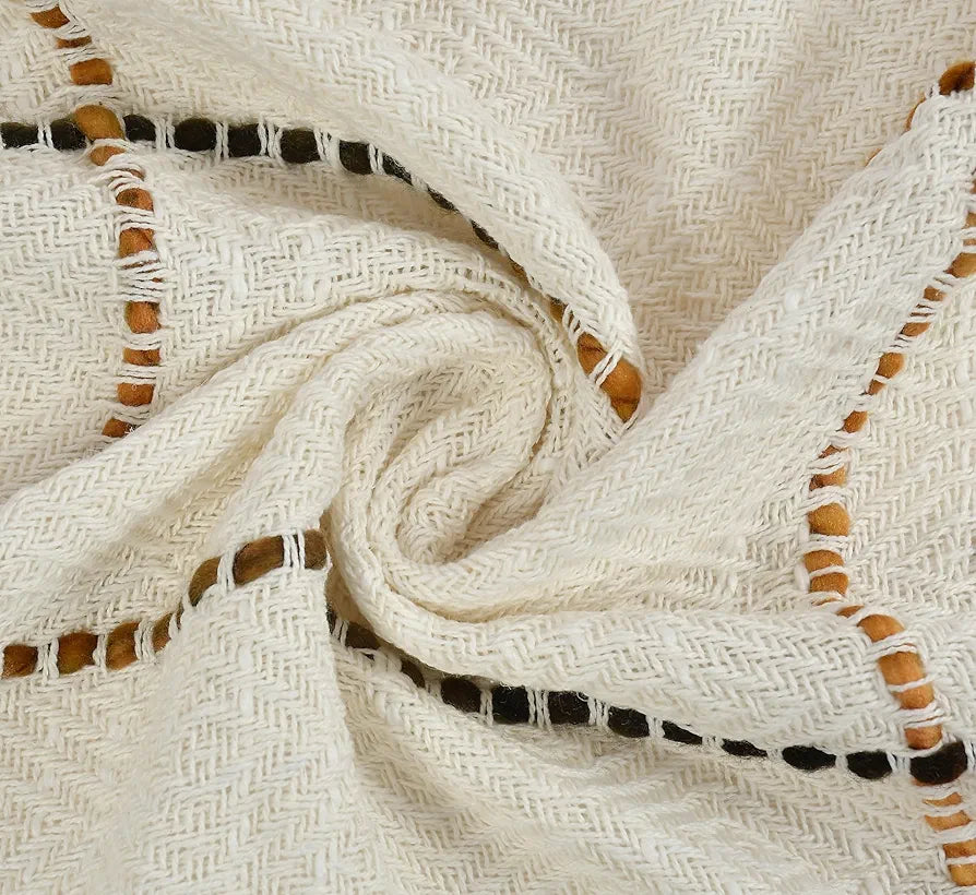 Sashaa World Natural Multi Grid Patterned Handwoven Cotton Throw Colour Natural/Multi