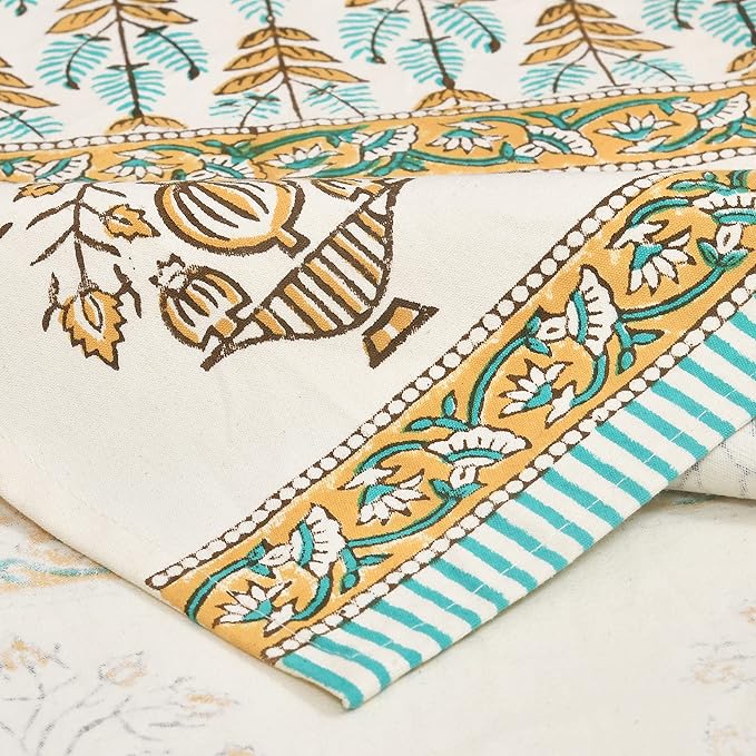 Blocks Of India Hand Block Printed Cotton Table Runner for Center Dining Table Mughal Buta