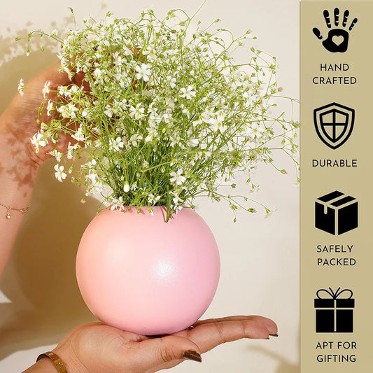 Behoma Metal Ball Round Vase Pink Small Flowers not Included