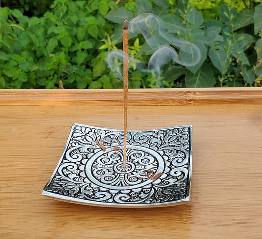 Pure Source India Aluminum Agarbatti Stand Hand Carved Rust Proof Silver