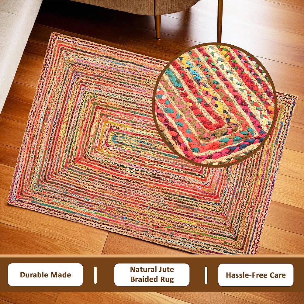 Kuber Industries 5x7 Feet Anti-Skid Satranji Doubling Jute Rug & Carpet for Home & Bedroom Pink